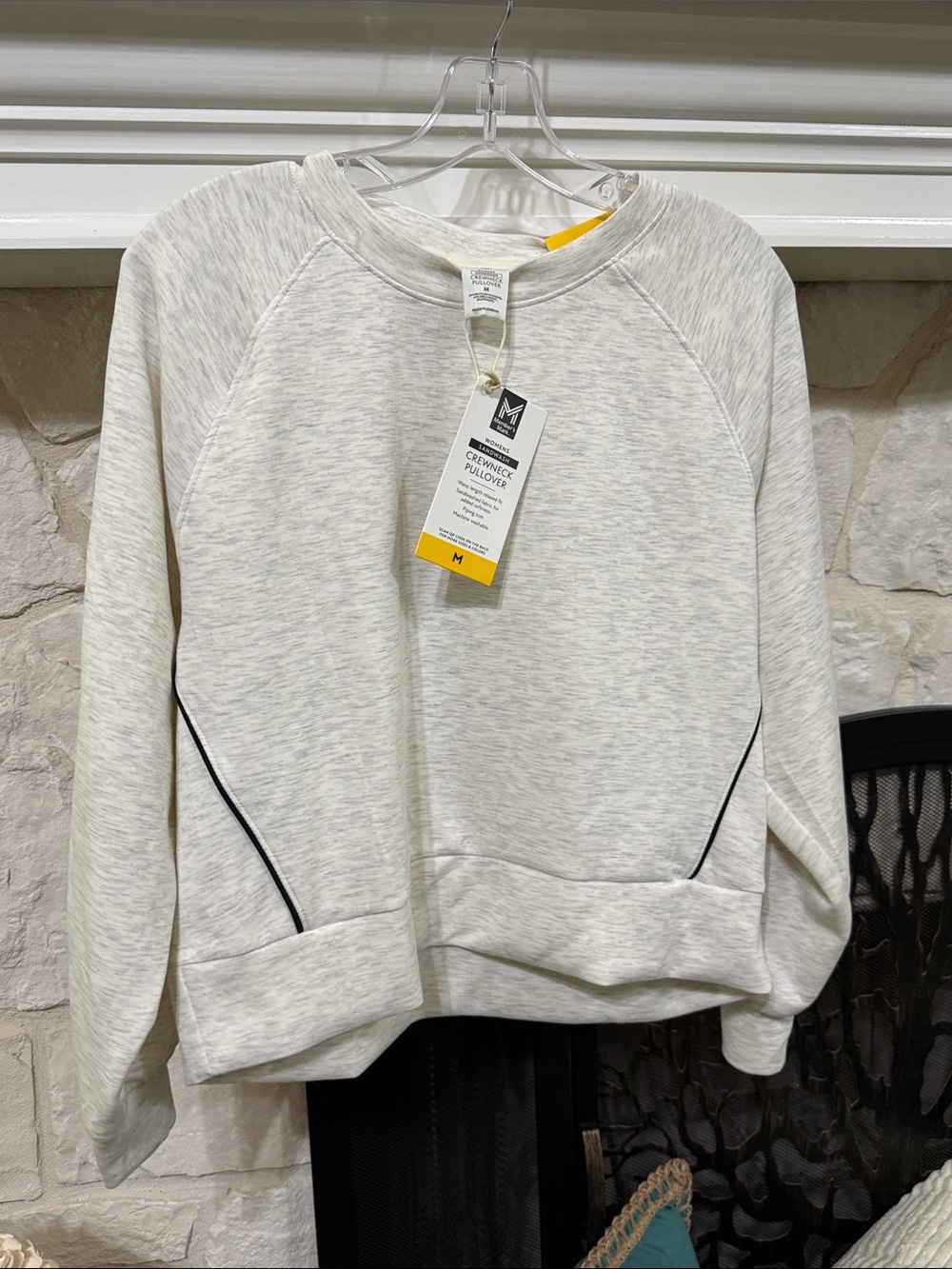 Heathered Cream Crewneck Pullover with Contrast Piping